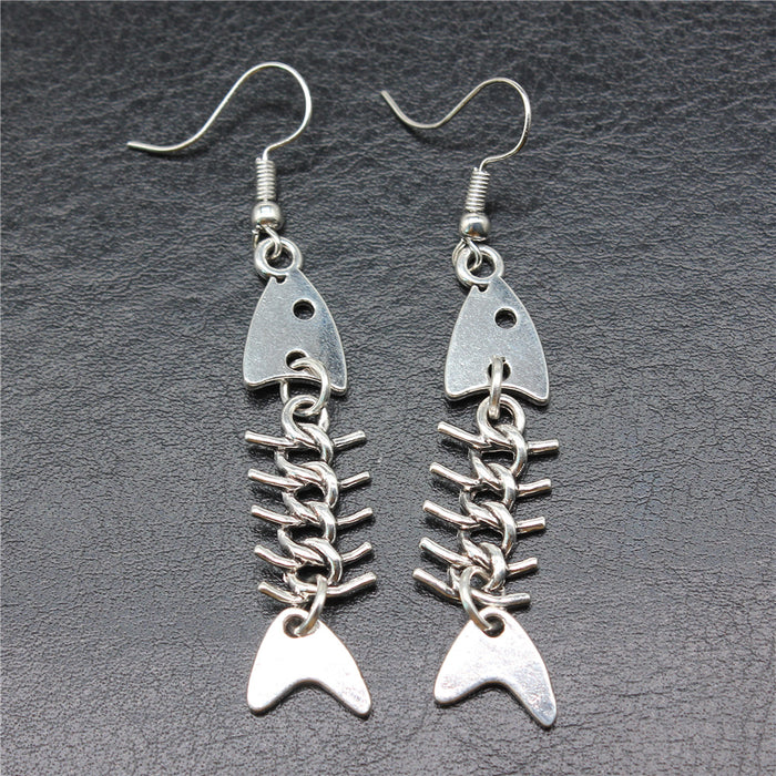 Jointed Fish Skeleton Earrings in Detailed Metal Finishes for Jewelry Making