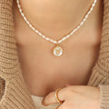 Pearl Strand Zodiac Disc Pendant Necklace Gold Shell Inlay view 6