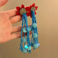 Blue Floral and Beaded Drop Earrings in Thirty Three Designs view 4