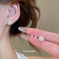 Silver Tone Floral Stud and Pearl Drop Earring Set view 2