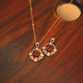 Gold Tone Red Stone Ornate Pendant Necklace with Polished Finish view 4