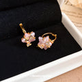 Pink Star and Pearl Gold Tone Huggie Hoop Earrings view 2