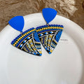 Blue Painted Geometric Floral Statement Drop Earrings view 6