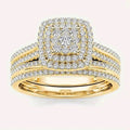 Gold Square Halo Multi-Band Ring Clear Pavé Stones view 1