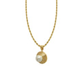 Gold Rope Chain Necklace with Spiral Disc Faux Pearl Pendant view 5