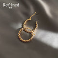 Gold Tone Twisted Rope Smooth Oval Hinge Hoop Earrings view 3