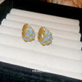 Enamel Floral Crystal C Hoop Earrings in White and Blue view 4