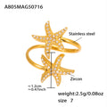 Ocean Zircon Open Rings Starfish Shell Fishtail Gold Steel view 8