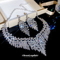 Silver Crystal Leaf Statement Necklace Chandelier Earring Set view 3