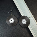 Black and Silver Vinyl Record Large Round Hook Earrings view 7