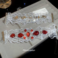 White Lace Bracelet With Red Crystal Floral Clusters view 4