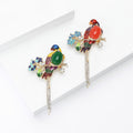 Enamel Long Tail Parrot Brooch Branch Flowers Red or Green view 3