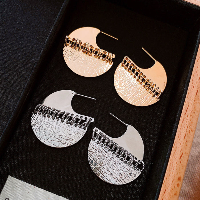 Half Moon Textured Disc Stud Earrings in Gold with Polished Details
