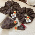 Brown Plaid Scrunchie Duckbill Clip Dog Button 2 Styles view 3