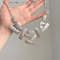 Abstract Textured Square Link Geometric Statement Necklace view 1