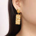 Molten Texture Rectangle Drop Stud Earrings Gold Steel view 3