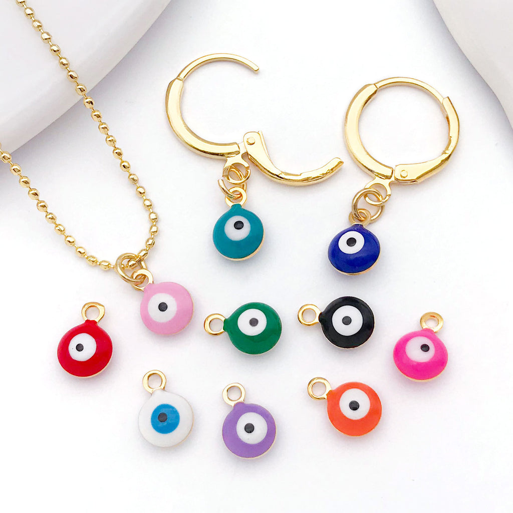 Gold Stainless Steel Round Turkish Evil Eye Charm Pendant for DIY Earrings Necklace Jewelry