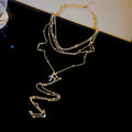 Layered Snake And Cross Pendant Necklace In Two Tones view 7