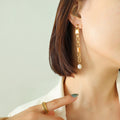 Gold And Steel Geometric Chain Pearl Drop Earrings view 2
