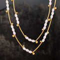 Gold Curved Bar Imitation Pearl Station Necklace Metal view 2