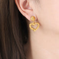 Textured Metal Open Heart Drop Earrings Gold and Steel view 3
