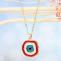 Gold Tone Layered Enamel Evil Eye Pendant Necklaces in Five Colors view 6