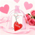 Red Love Wood Heart Keychain Metal Chain Split Ring view 6