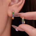 Gold Double Row Zircon U-Huggie Earrings Multi Size view 4