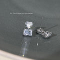 Silver Clear CZ Heart Rectangle Geometric Stud Earrings view 4