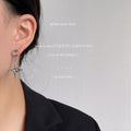Silver Crescent Moon Drop Earrings Star Blue Cabochon view 2