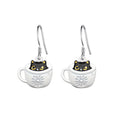 Black Cat Coffee Cup Drop Earrings in Silver Tone Jewelry view 5