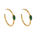 Green Glass Bamboo Texture Hoop Earrings in Gold and Silver Tone view 5