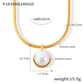 Gold Snake Chain Necklace Round Bezel Pendant Tiger Eye Or Pearl view 7