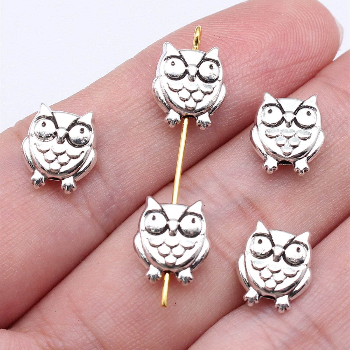 11x9mm 1g Antique Silver Zinc Alloy Double Sided Owl Loose Metal Cat Beads for DIY Jewelry Making