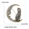 Crystal Cat Sitting on Crescent Moon Brooch for Jackets Scarves and Coats view 7