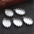 Stainless Steel Oval Cabochon Pendant Trays with Scalloped Edges view 1