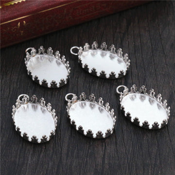 Stainless Steel Oval Cabochon Pendant Trays with Scalloped Edges