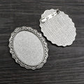 Decorative Oval Cabochon Brooch Bases With Top Loop in Three Finishes view 2