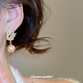 Gold Tone Wheat Leaf Earrings With Champagne Pearl Drops view 3
