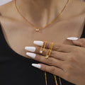 Gold Oval Solitaire Zircon Pendant Necklace On Cable Chain view 3