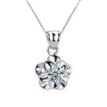 Silver Tone Flower Frame Clear Stone Pendant Necklace view 2