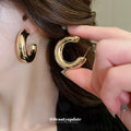 Gold Tone Textured C Hoop Earrings Four Styles With Decorative Metal Accents view 2
