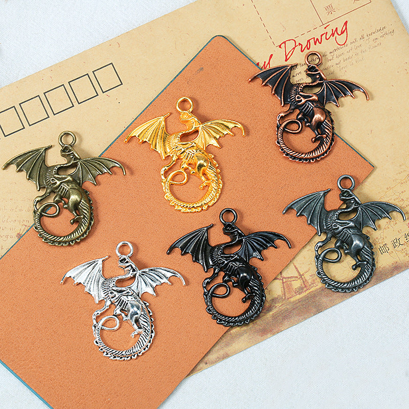 Vintage Chinese Dragon Wing Alloy Charm Pendant 45x43mm
