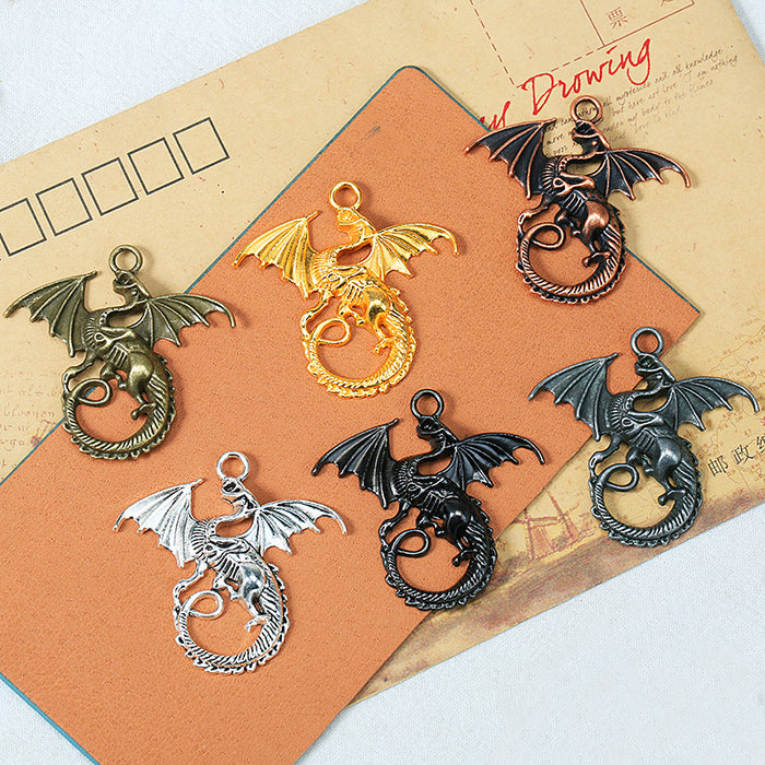 Vintage Chinese Dragon Wing Alloy Charm Pendant 45x43mm
