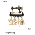 Enamel Sewing Machine Brooch with Dangling Tools Decorative Clothing Pin view 5