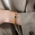 Gold Cuban Link Green Stone Chain Necklace Bracelet view 6