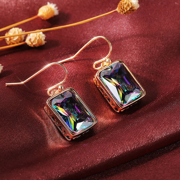 Rose Gold Tone Rainbow Rectangle Drop Hook Earrings