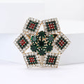 Gold Green Red Rhinestone Five Point Star Brooch Pin view 2