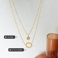 Gold Steel Rose Double Layer Smiley Sun Pendant Necklace view 2