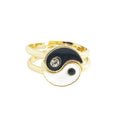 Gold Tone Black and White Yin Yang Adjustable Ring Pair view 5